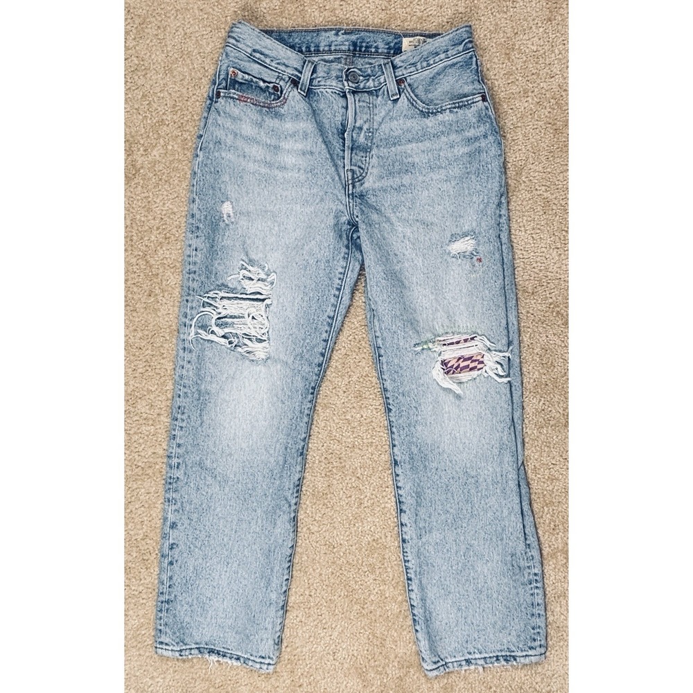 Levis 501 Jeans Women’s 27X30 Blue Selvedge 150th Anniversary Distressed 90s